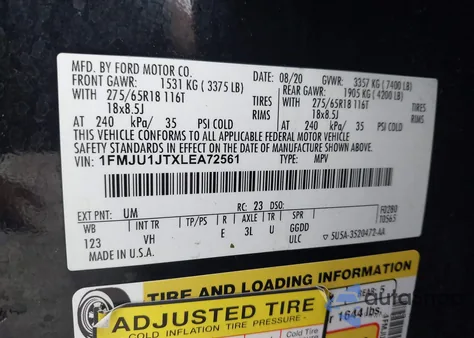 2020 Ford Expedition Xlt from USA, damaged, VIN 1FMJU1JTXLEA72561
